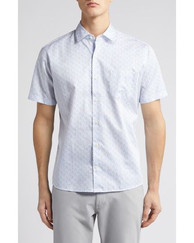 Peter Millar Crown Crafted Trophy Short Sleeve Cotton Button-up Shirt - White