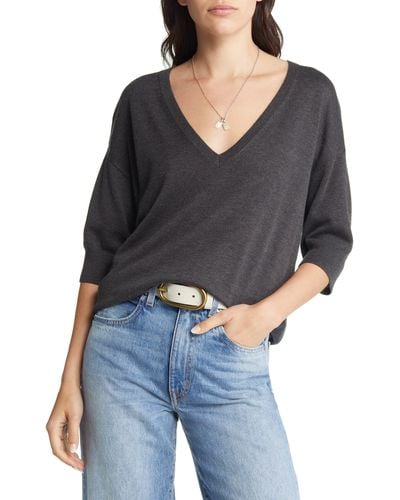 Treasure & Bond V-neck Short Sleeve Sweater - Black