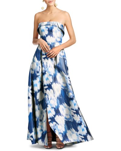 Sachin & Babi Brielle Floral Strapless Gown - Blue