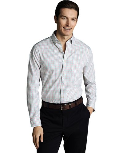 Charles Tyrwhitt Slim Fit Button-down Collar Non-iron Stretch Poplin Check Shirt - White
