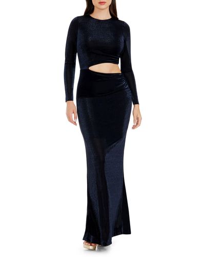 Dress the Population Candace Cutout Metallic Long Sleeve Column Gown - Black