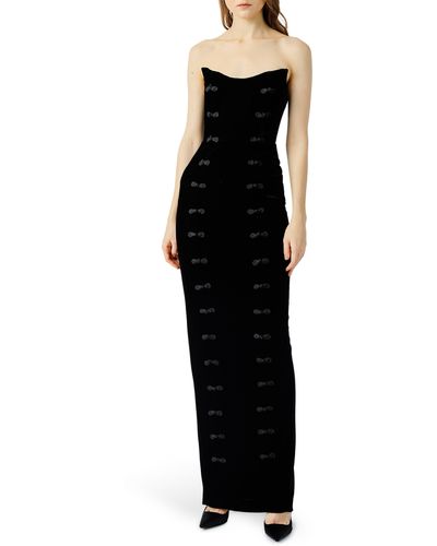 SAU LEE Amora Strapless Velvet Maxi Dress - Black