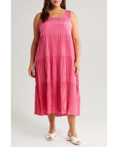 Eileen Fisher Textured Sleeveless Silk Midi Dress - Pink