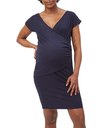 Stowaway Collection Drop Shoulder Maternity/nursing Dress - Blue