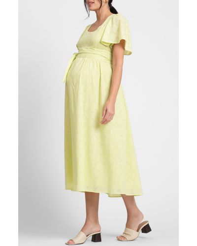 Seraphine Broderie Anglaise Maternity/nursing Midi Dress - Yellow