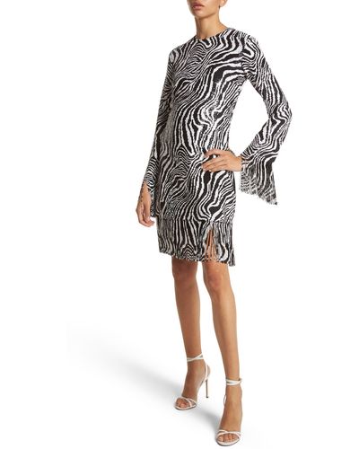 Michael Kors Sequin Zebra Stripe Fringe Minidress - Multicolor