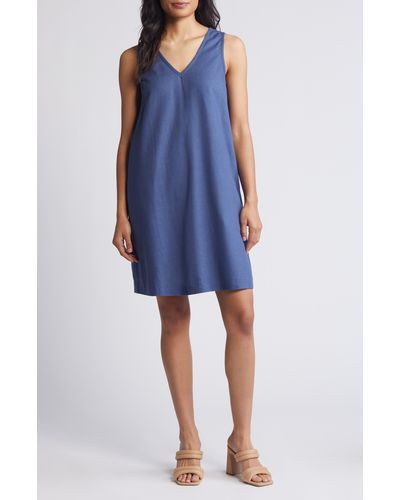 Halogen® Halogen(r) Sleeveless Linen Blend Dress - Blue