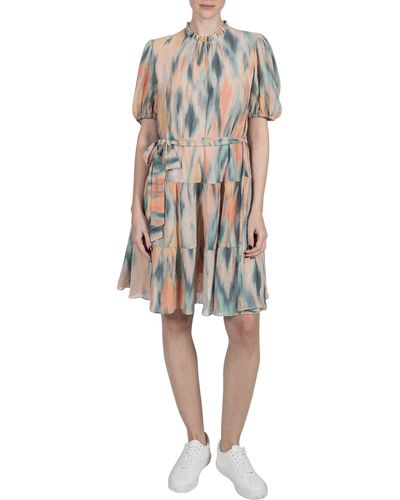 Julia Jordan Abstract Print Crinkle Chiffon Shift Dress - Multicolor
