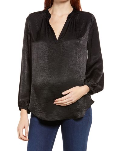 Maternal America Mandarin Collar Maternity Blouse - Black