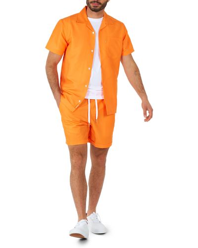 Opposuits The Short Sleeve Camp Shirt & Drawstring Shorts Set At Nordstrom - Orange
