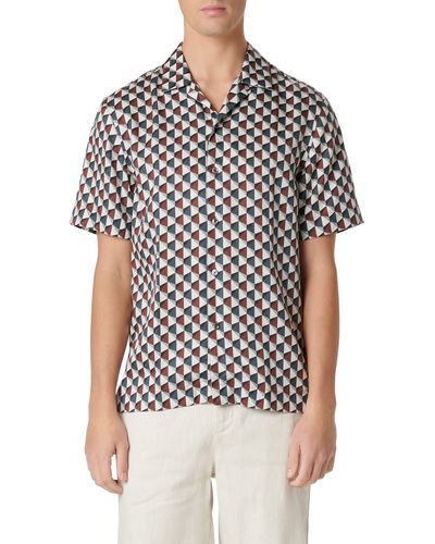 Bugatchi Jackson Shaped Fit Geo Print Short Sleeve Button-up Camp Shirt - Multicolor