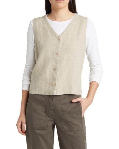 Eileen Fisher V-neck Back Tie Organic Cotton Vest - White