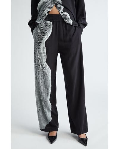 Victoria Beckham Contorted Net Print Silk Pajama Pants - Black