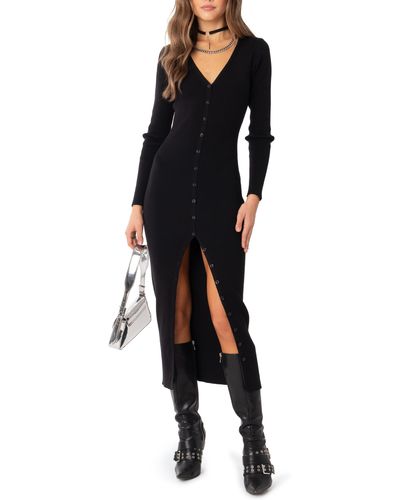 Edikted Jazlyn Long Sleeve Rib Sweater Dress - Black