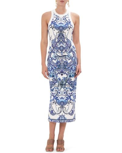 Camilla Print Sleeveless Stretch Jersey Midi Dress - Blue