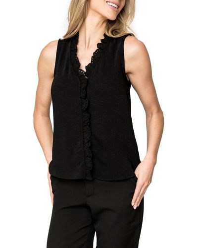 Gibsonlook Embroidered Eyelet Trim Button-up Top - Black