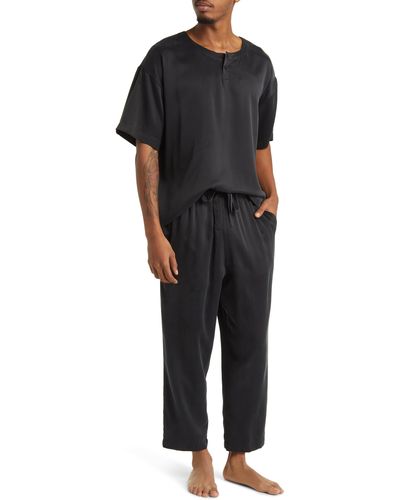 Lunya Washable Silk Henley Pajamas - Black