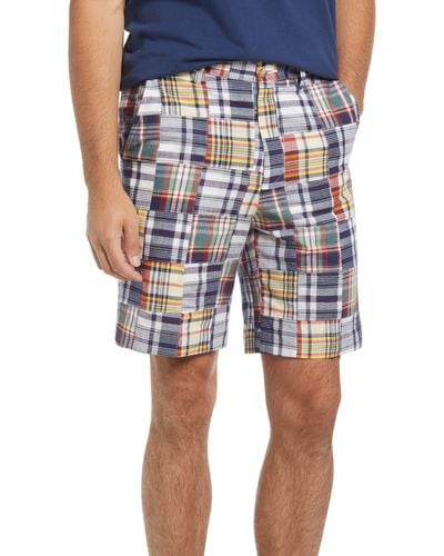 Berle Patchwork Madras Flat Front Shorts - Blue