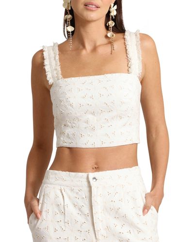 Avec Les Filles Eyelet Embroidered Crop Top - White