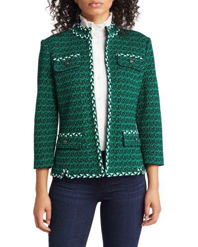 Ming Wang Braid Trim Tweed Jacket - Green
