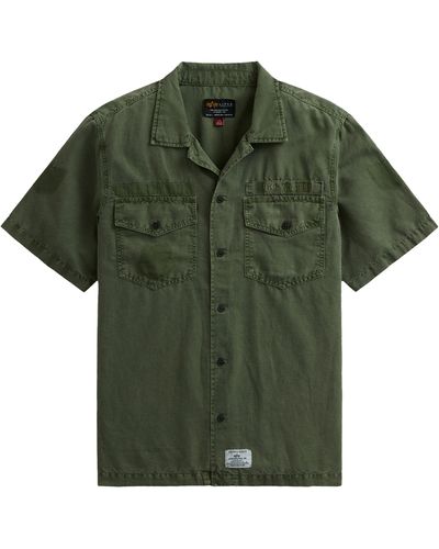 Alpha Industries Short Sleeve Linen & Cotton Utility Shirt - Green