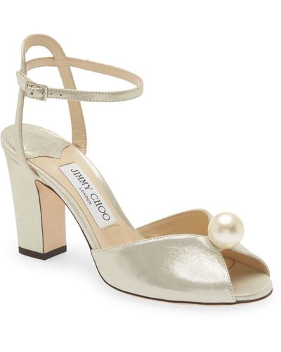 Jimmy Choo Sacaria Imitation Pearl Embellished Ankle Strap Sandal - Metallic