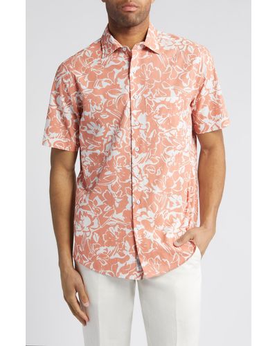 Rodd & Gunn Lanercost Original Fit Floral Short Sleeve Cotton Button-up Shirt - Pink
