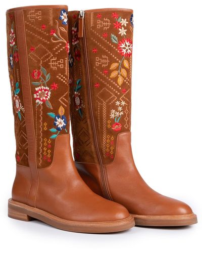Johnny Was Olivia Embroidered Knee High Boot In Cognac At Nordstrom Rack - Brown