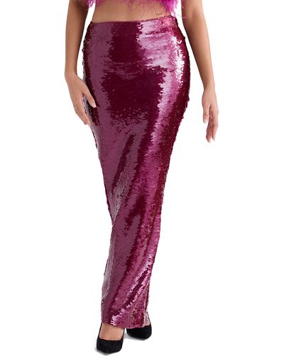 House Of Cb Alexis Sequin Satin Maxi Skirt - Red