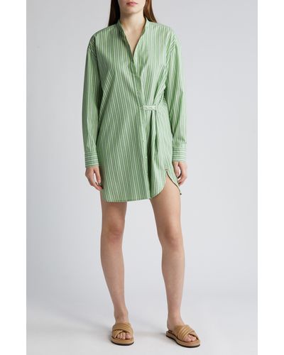Xirena Xírena Mills Stripe Long Sleeve Cotton Shirtdress - Green