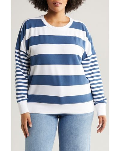 Caslon Caslon(r) Mixed Stripe Stretch Cotton Fleece Sweatshirt - Blue