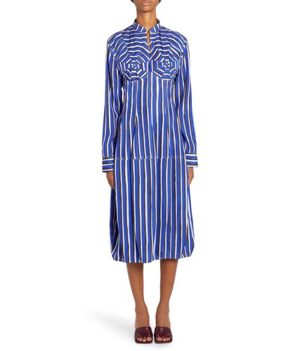 Bottega Veneta Stripe Long Sleeve Midi Dress - Blue