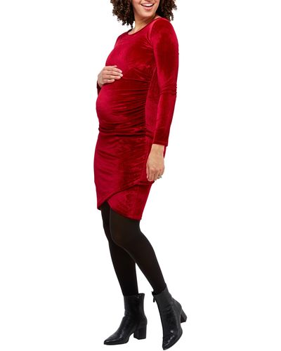 Nom Maternity Clio Long Sleeve Maternity Dress - Red