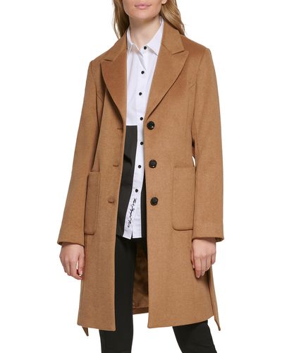 Karl Lagerfeld Belted Wool Blend Patch Pocket Coat - Brown