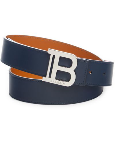 Balmain Logo Buckle Reversible Leather Belt - Blue