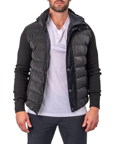 Maceoo Hooded Knit Sleeve Puffer Jacket - Gray
