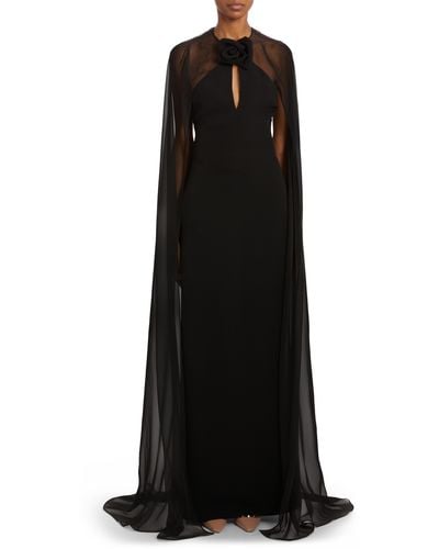 Valentino Cape Overlay Cady Couture Gown - Black