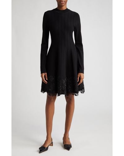 Lela Rose Georgia Lace Detail Long Sleeve Sweater Dress - Black