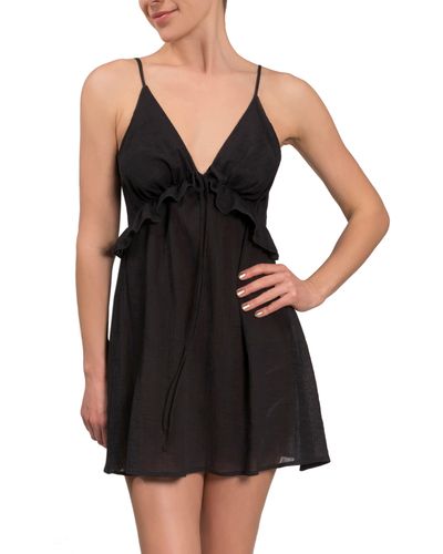 EVERYDAY RITUAL Isabelle Tie-front Cotton Chemise - Black