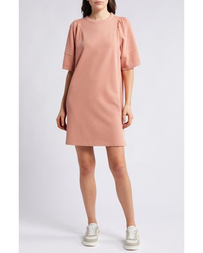 Treasure & Bond Pleat Elbow Sleeve Sweatshirt Dress - Multicolor