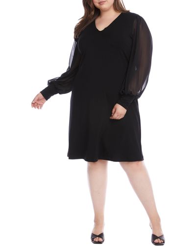 Karen Kane Sheer Long Sleeve Jersey Sheath Dress - Black