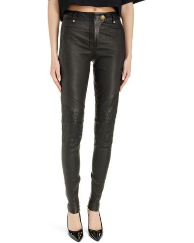 Balmain Quilted Lambskin Leather Pants - Black
