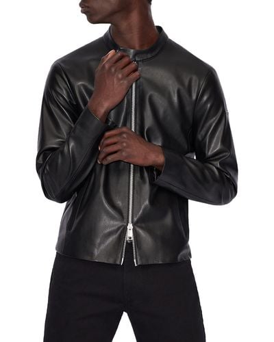 Armani Exchange Faux Leather Moto Jacket - Black