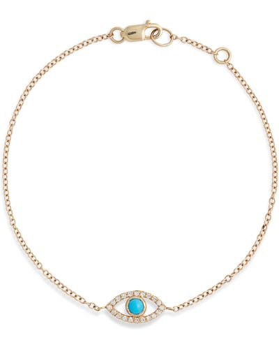Anzie Evil Eye Turquoise & Pavé Diamond Bracelet - Metallic
