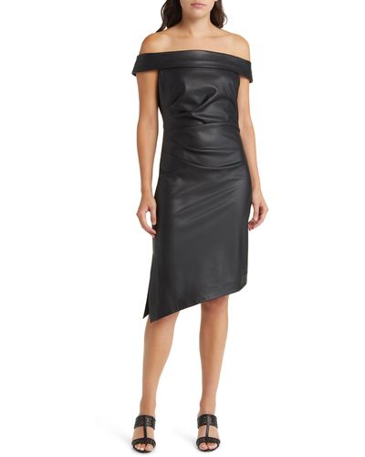 MILLY Ally Off The Shoulder Faux Leather Sheath Dress - Black