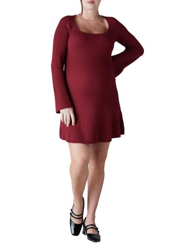 Ingrid & Isabel Rib Long Sleeve Maternity Sweater Minidress - Red