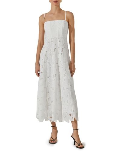 Astr Floral Lace Midi Dress - White