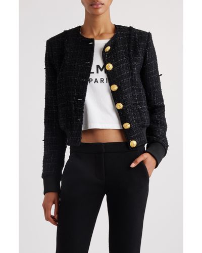 Balmain Blouson Tweed Crop Jacket - Black