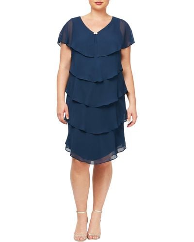 SLNY Pebble Georgette Tiered Dress - Blue
