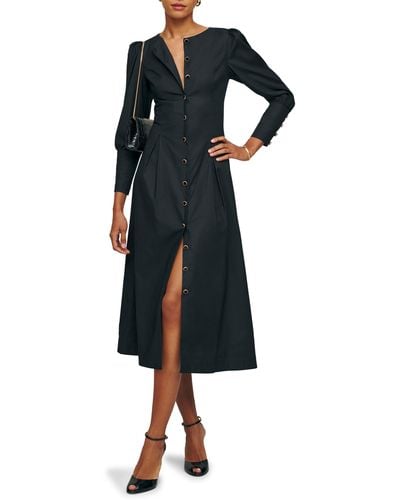 Reformation Halia Long Sleeve Button-up Dress - Black